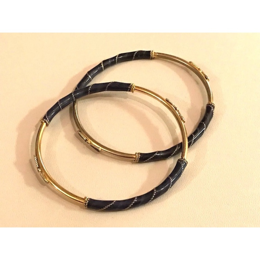 New Blue and Gold Indian Bracelet Set 2 3/8 in.
